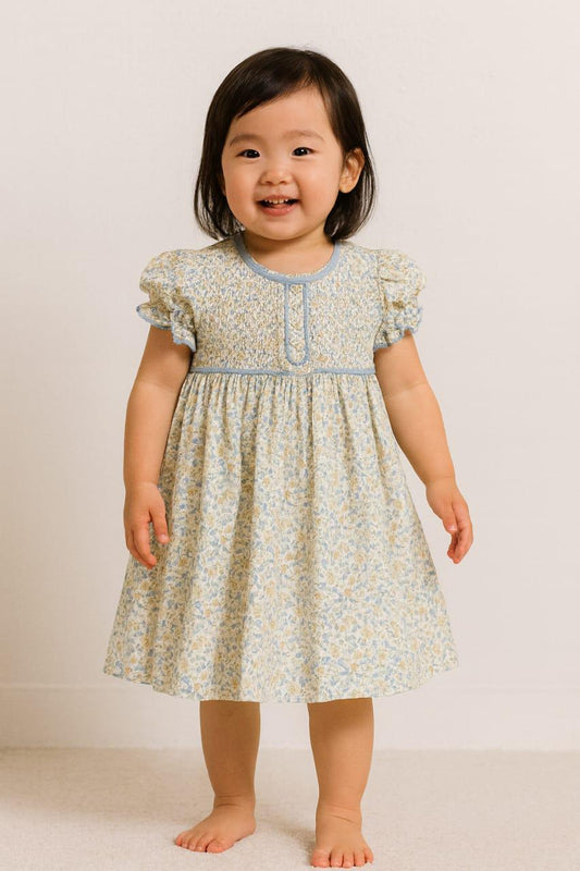 Blue Floral Smocked Dress
